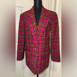 Jennifer Moore Pink and Yellow Plaid Blazer